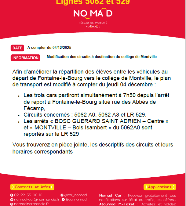 Réseau Nomad : modification des circuits à destination du collège de Montville